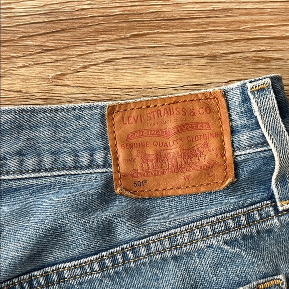 Levi's 501 Blue Distressed Jean Shorts - Picture 4 of 5